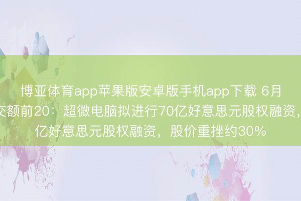 博亚体育app苹果版安卓版手机app下载 6月11日好意思股成交额前20：超微电脑拟进行70亿好意思元股权融资，股价重挫约30%