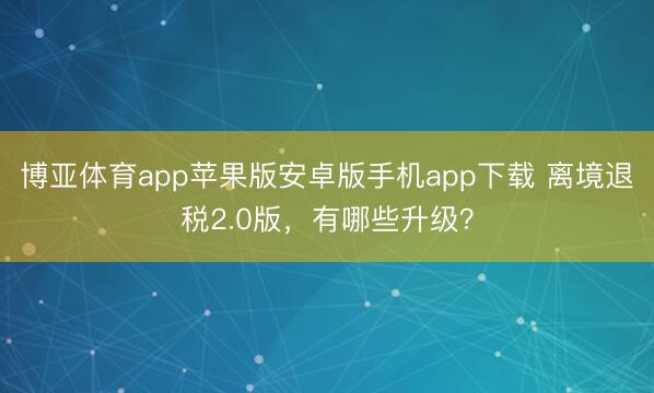 博亚体育app苹果版安卓版手机app下载 离境退税2.0版，有哪些升级？