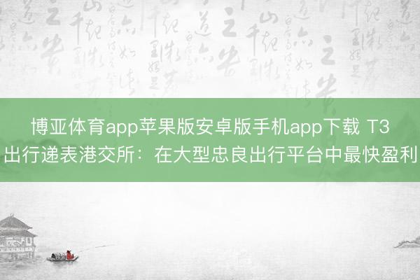 博亚体育app苹果版安卓版手机app下载 T3出行递表港交所：在大型忠良出行平台中最快盈利